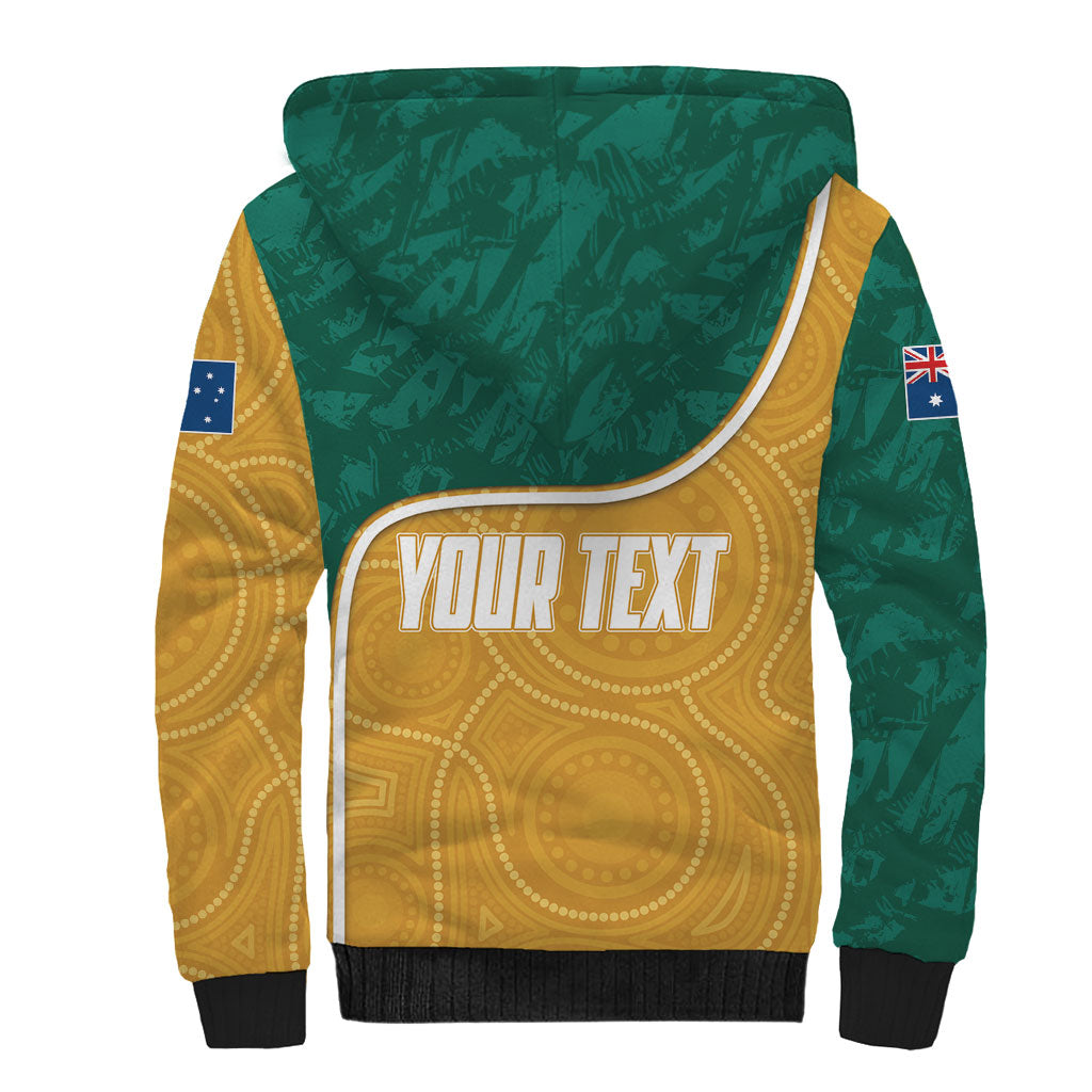 Personalised Australia Rugby Sherpa Hoodie Wallabies Kangaroo Player Aboriginal Pattern