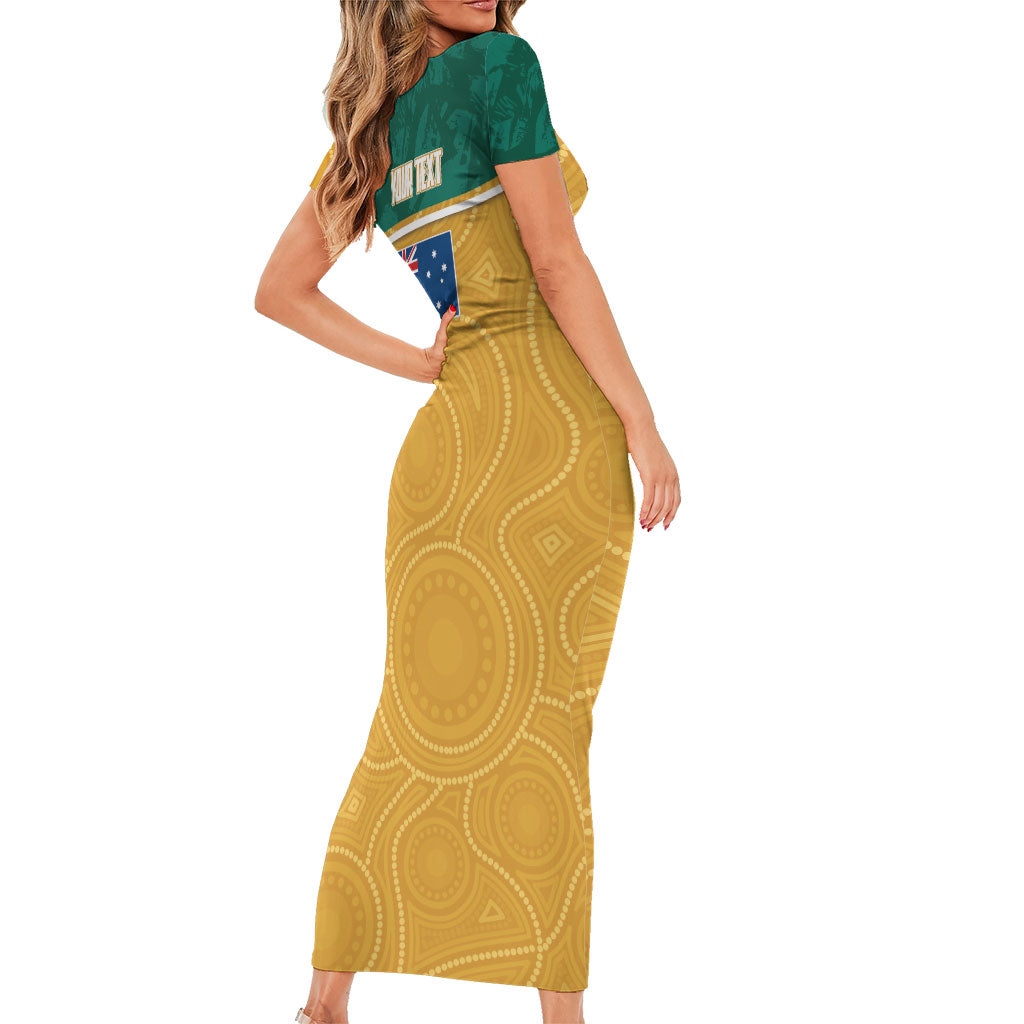 Personalised Australia Rugby Short Sleeve Bodycon Dress Wallabies Kangaroo Player Aboriginal Pattern