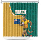 Personalised Australia Rugby Shower Curtain Wallabies Kangaroo Player Aboriginal Pattern