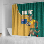 Personalised Australia Rugby Shower Curtain Wallabies Kangaroo Player Aboriginal Pattern