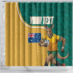 Personalised Australia Rugby Shower Curtain Wallabies Kangaroo Player Aboriginal Pattern