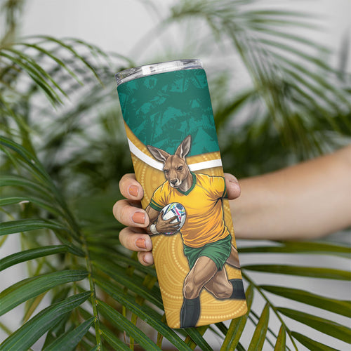 Personalised Australia Rugby Skinny Tumbler Wallabies Kangaroo Player Aboriginal Pattern