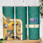Personalised Australia Rugby Skinny Tumbler Wallabies Kangaroo Player Aboriginal Pattern