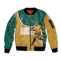 Personalised Australia Rugby Sleeve Zip Bomber Jacket Wallabies Kangaroo Player Aboriginal Pattern