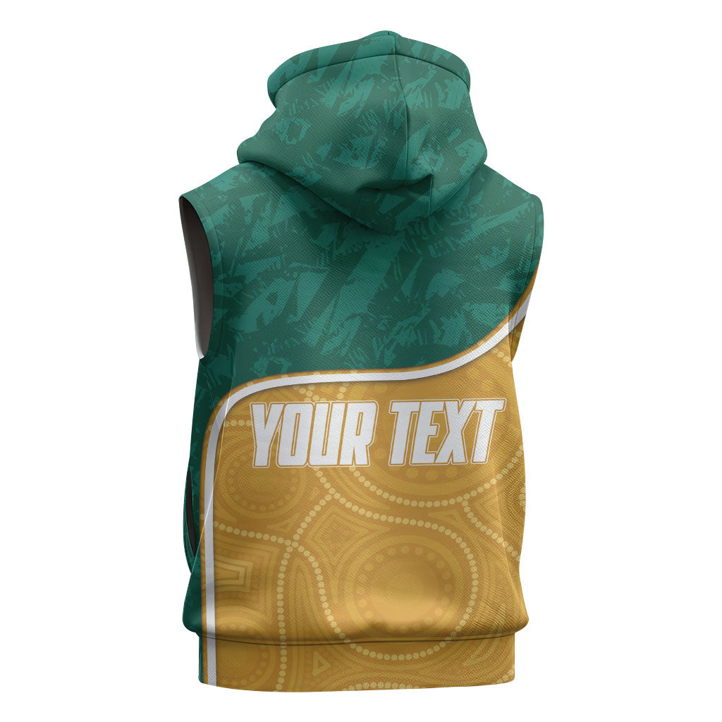Personalised Australia Rugby Sleeveless Hoodie Wallabies Kangaroo Player Aboriginal Pattern