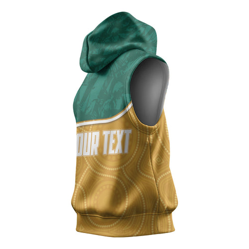 Personalised Australia Rugby Sleeveless Hoodie Wallabies Kangaroo Player Aboriginal Pattern