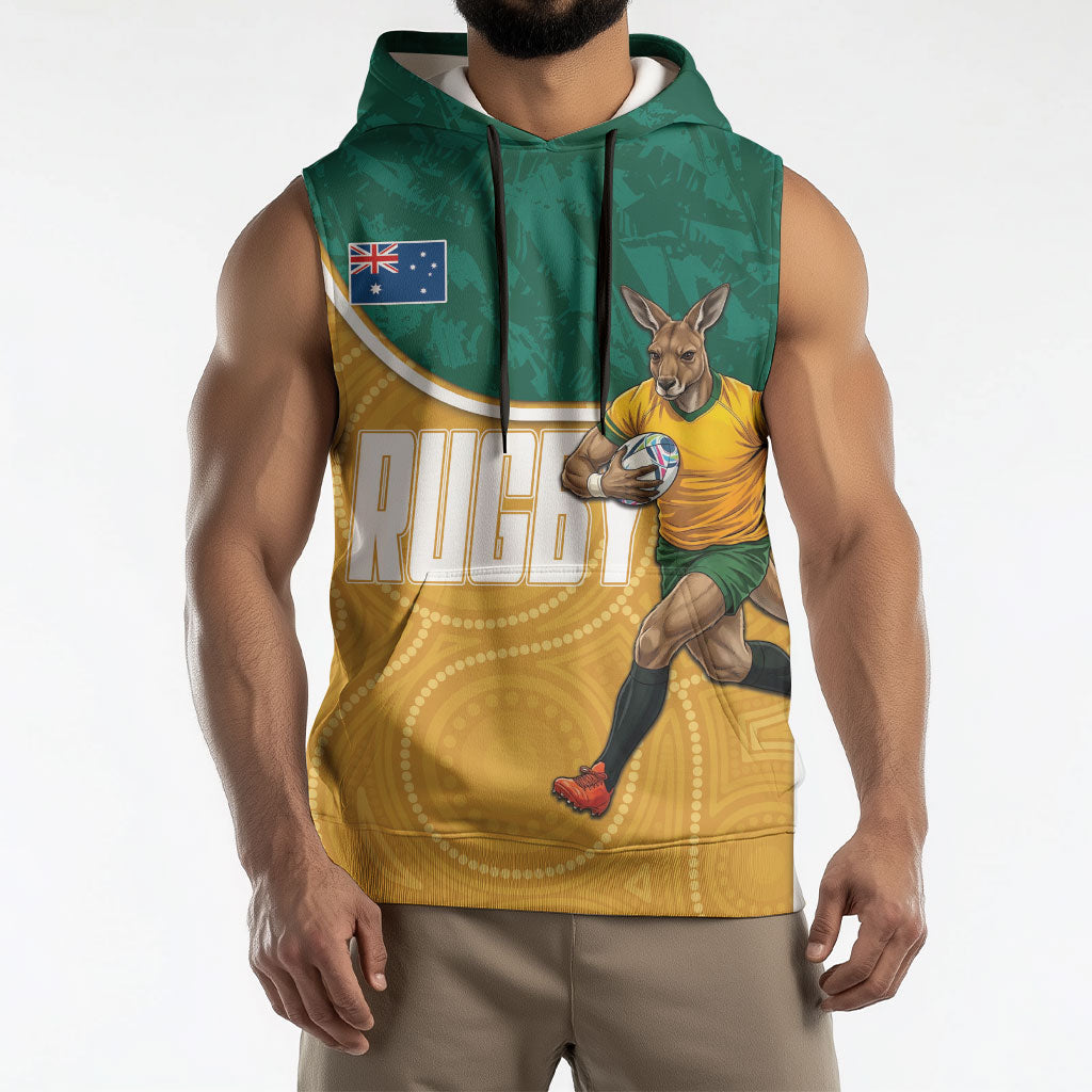 Personalised Australia Rugby Sleeveless Hoodie Wallabies Kangaroo Player Aboriginal Pattern