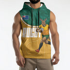 Personalised Australia Rugby Sleeveless Hoodie Wallabies Kangaroo Player Aboriginal Pattern