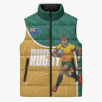 Personalised Australia Rugby Sleeveless Puffer Jacket Wallabies Kangaroo Player Aboriginal Pattern