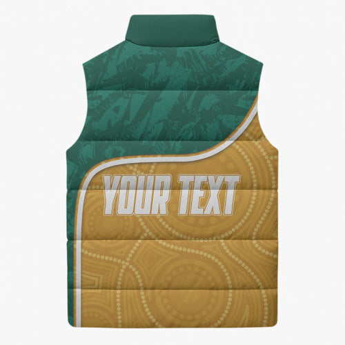 Personalised Australia Rugby Sleeveless Puffer Jacket Wallabies Kangaroo Player Aboriginal Pattern