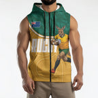 Personalised Australia Rugby Sleeveless Zip Hoodie Wallabies Kangaroo Player Aboriginal Pattern