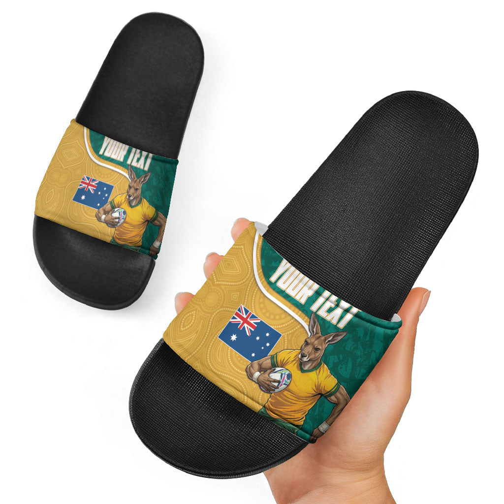 Personalised Australia Rugby Slide Sandals Wallabies Kangaroo Player Aboriginal Pattern