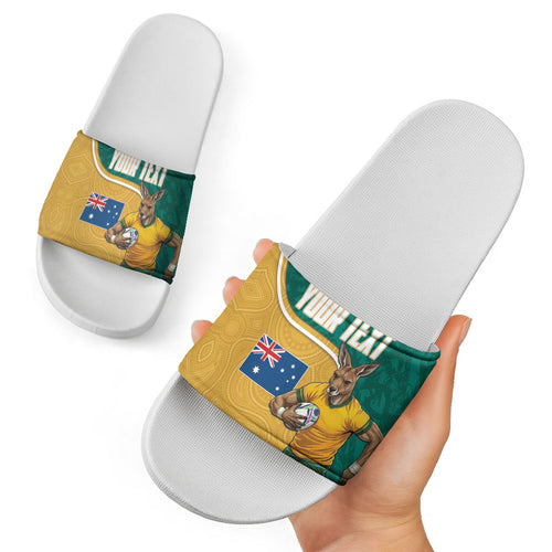 Personalised Australia Rugby Slide Sandals Wallabies Kangaroo Player Aboriginal Pattern