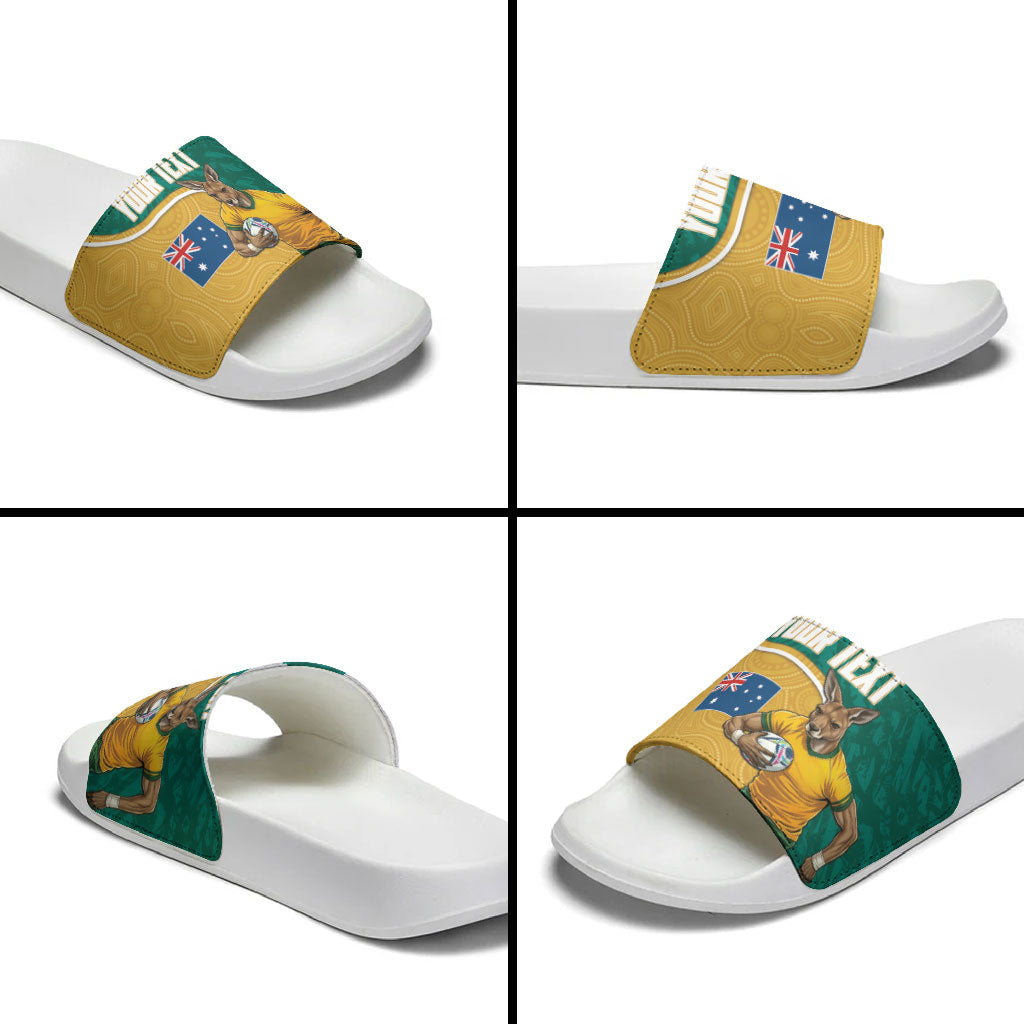Personalised Australia Rugby Slide Sandals Wallabies Kangaroo Player Aboriginal Pattern