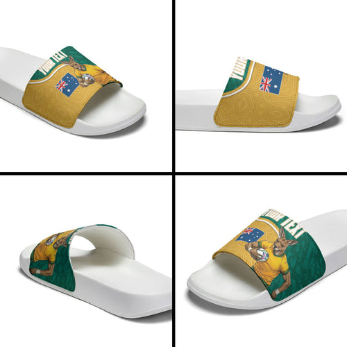 Personalised Australia Rugby Slide Sandals Wallabies Kangaroo Player Aboriginal Pattern