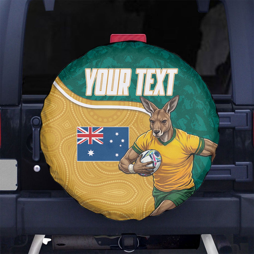 Personalised Australia Rugby Spare Tire Cover Wallabies Kangaroo Player Aboriginal Pattern