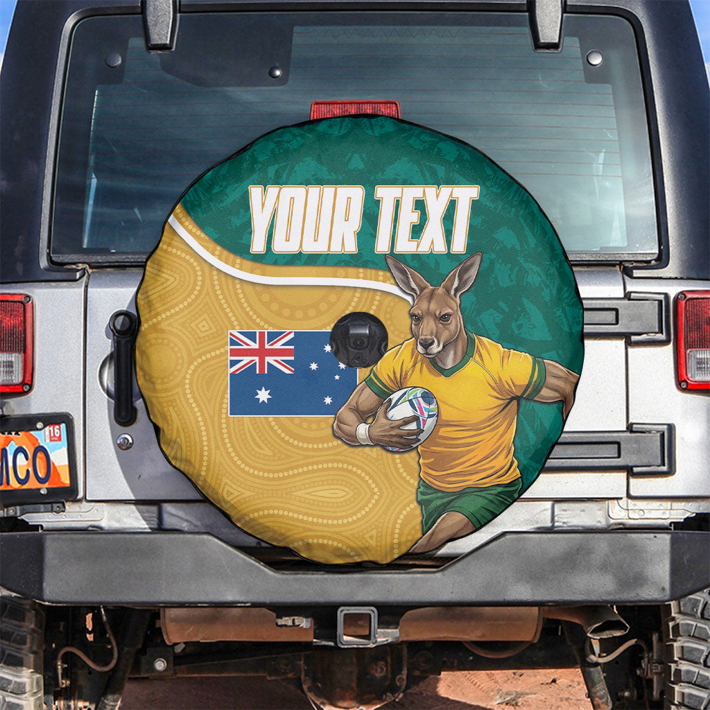 Personalised Australia Rugby Spare Tire Cover Wallabies Kangaroo Player Aboriginal Pattern