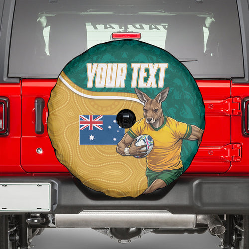 Personalised Australia Rugby Spare Tire Cover Wallabies Kangaroo Player Aboriginal Pattern