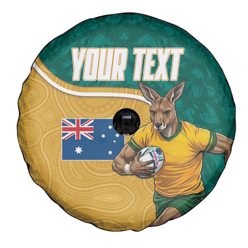 Personalised Australia Rugby Spare Tire Cover Wallabies Kangaroo Player Aboriginal Pattern