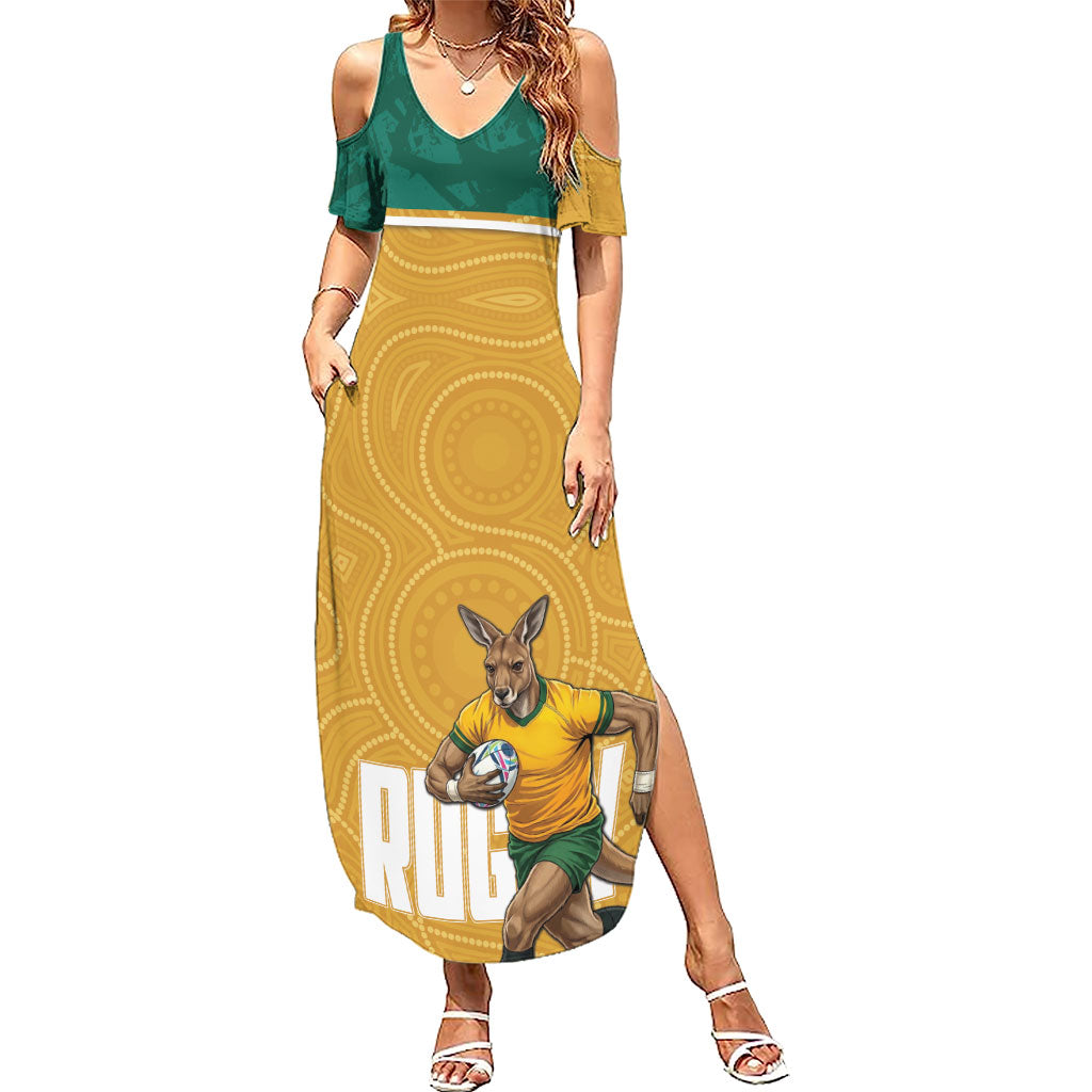 Personalised Australia Rugby Summer Maxi Dress Wallabies Kangaroo Player Aboriginal Pattern