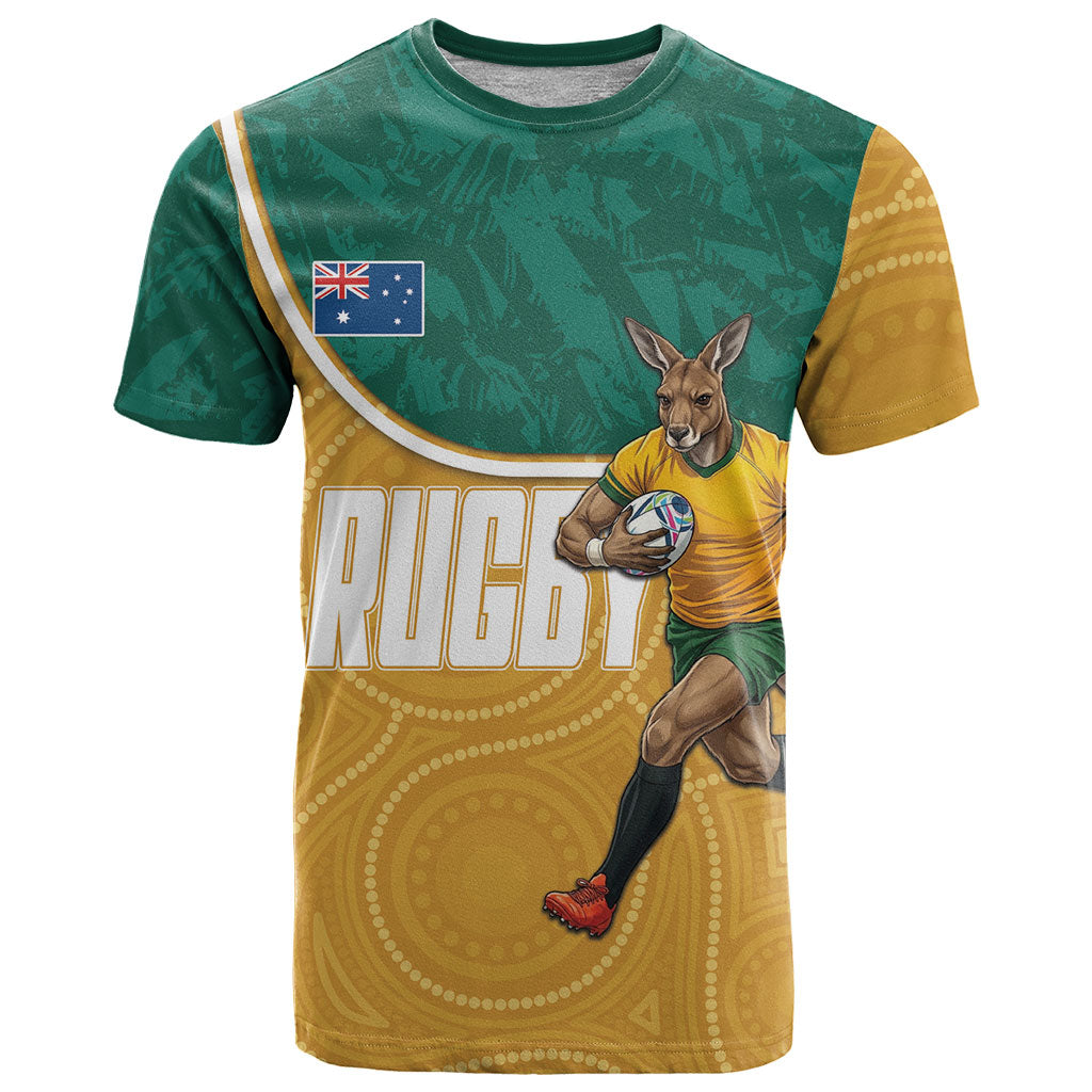Personalised Australia Rugby T Shirt Wallabies Kangaroo Player Aboriginal Pattern