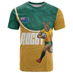 Personalised Australia Rugby T Shirt Wallabies Kangaroo Player Aboriginal Pattern