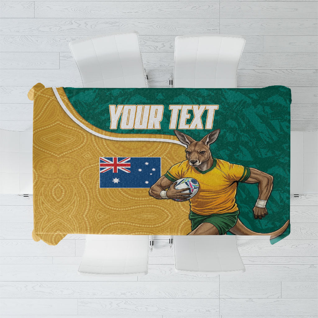 Personalised Australia Rugby Tablecloth Wallabies Kangaroo Player Aboriginal Pattern