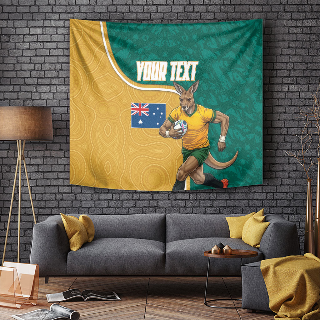 Personalised Australia Rugby Tapestry Wallabies Kangaroo Player Aboriginal Pattern