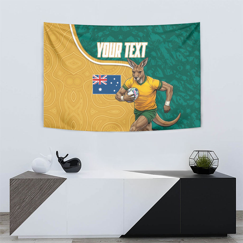 Personalised Australia Rugby Tapestry Wallabies Kangaroo Player Aboriginal Pattern