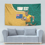 Personalised Australia Rugby Tapestry Wallabies Kangaroo Player Aboriginal Pattern