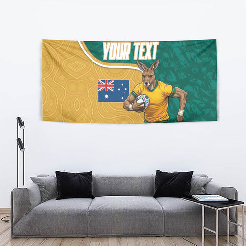 Personalised Australia Rugby Tapestry Wallabies Kangaroo Player Aboriginal Pattern