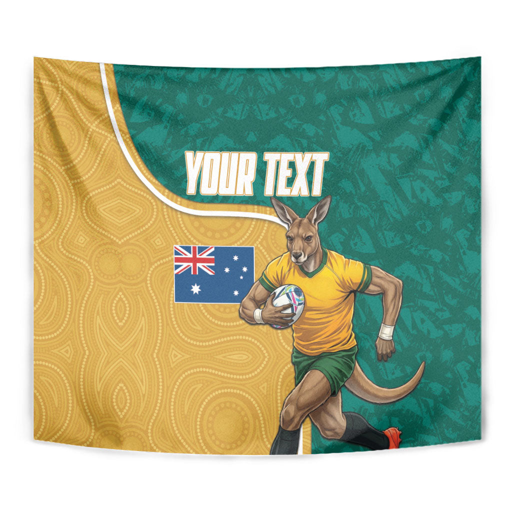Personalised Australia Rugby Tapestry Wallabies Kangaroo Player Aboriginal Pattern