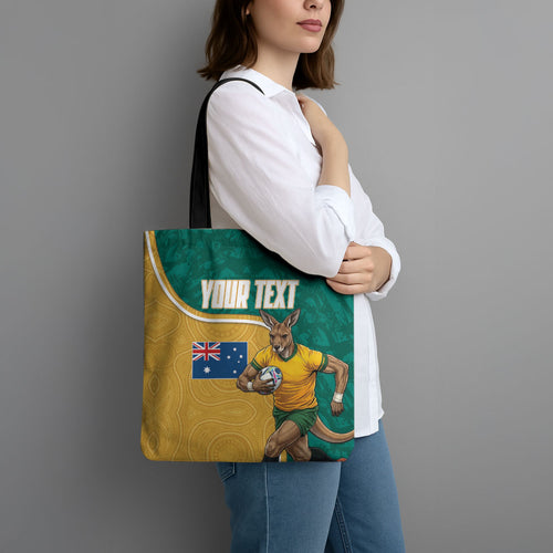 Personalised Australia Rugby Tote Bag Wallabies Kangaroo Player Aboriginal Pattern