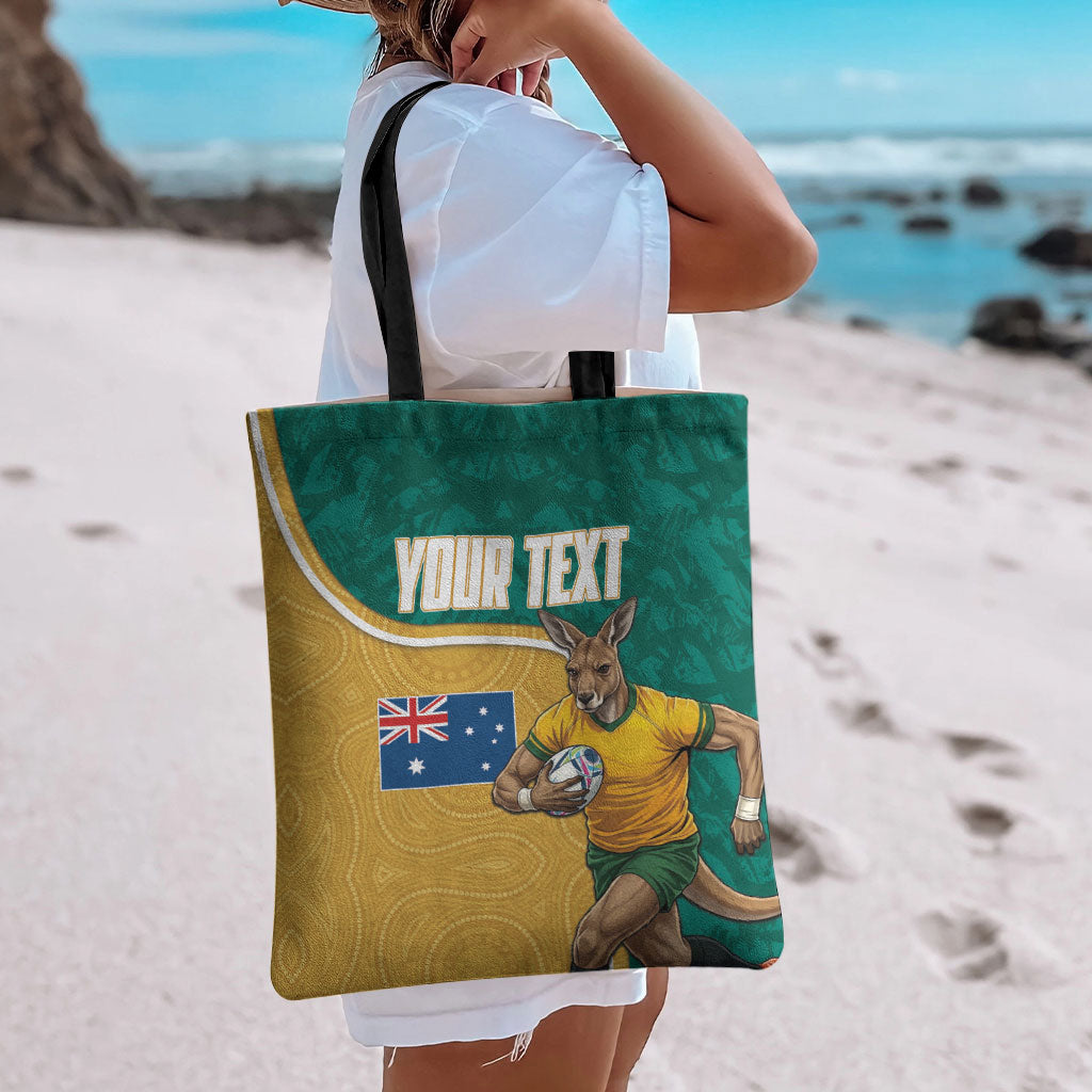 Personalised Australia Rugby Tote Bag Wallabies Kangaroo Player Aboriginal Pattern