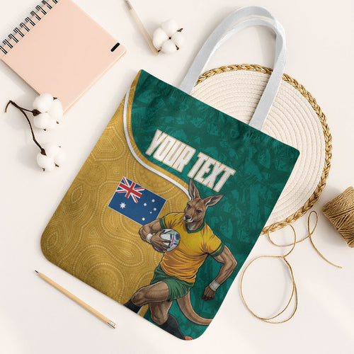 Personalised Australia Rugby Tote Bag Wallabies Kangaroo Player Aboriginal Pattern