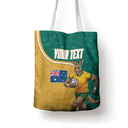 Personalised Australia Rugby Tote Bag Wallabies Kangaroo Player Aboriginal Pattern