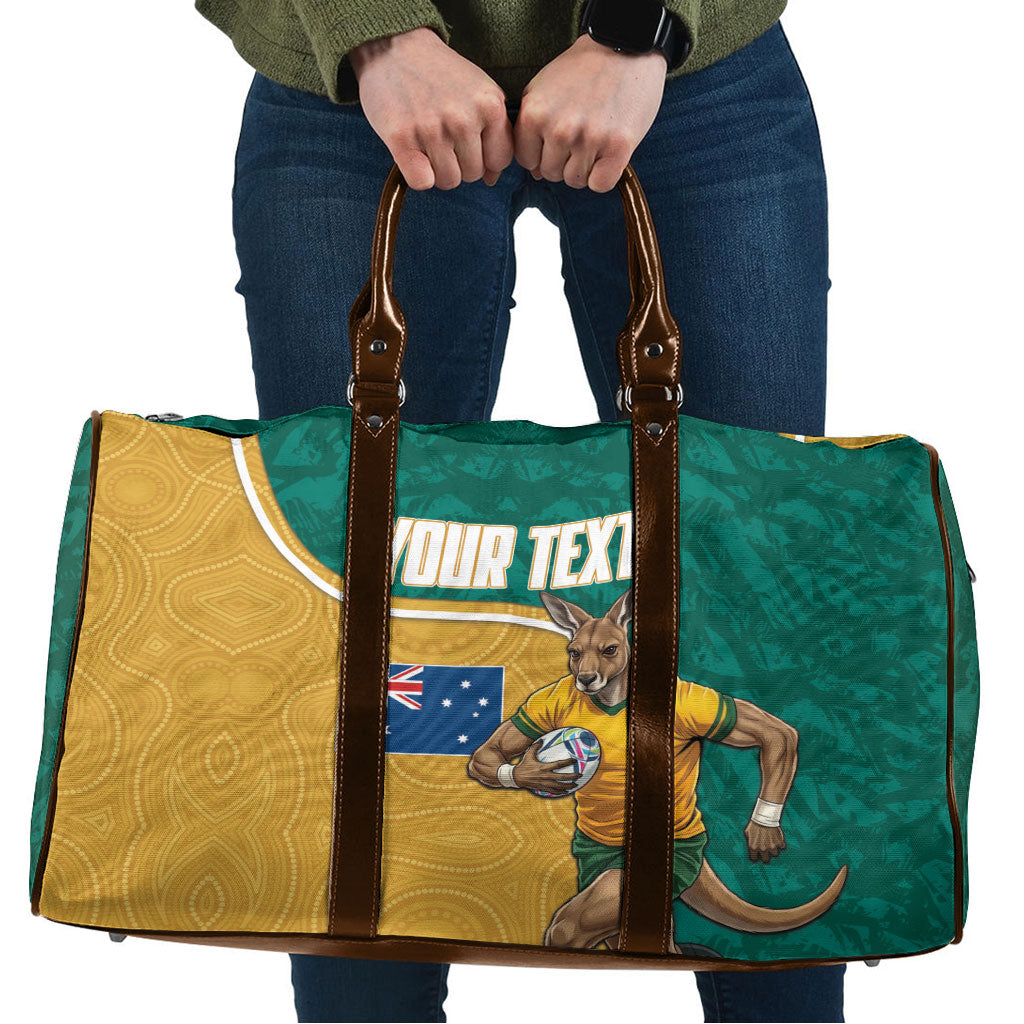 Personalised Australia Rugby Travel Bag Wallabies Kangaroo Player Aboriginal Pattern