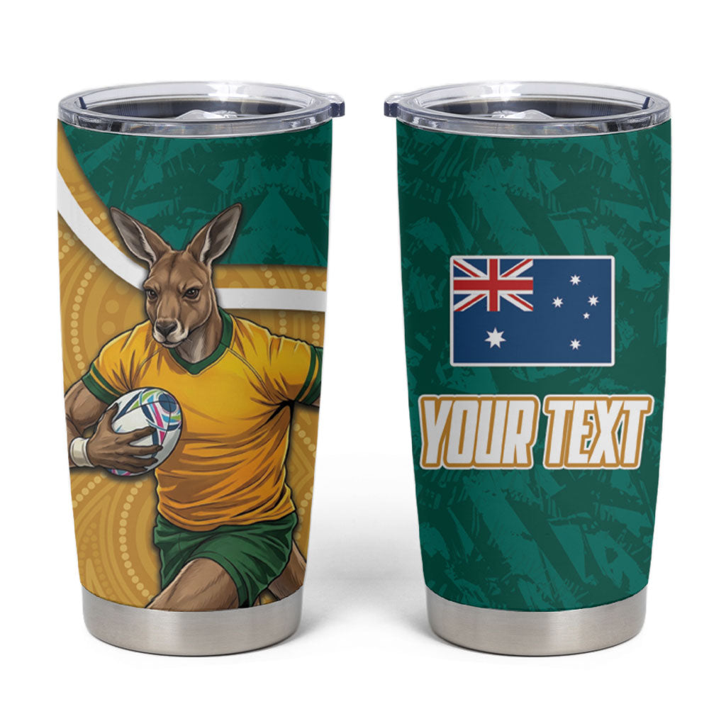 Personalised Australia Rugby Tumbler Cup Wallabies Kangaroo Player Aboriginal Pattern