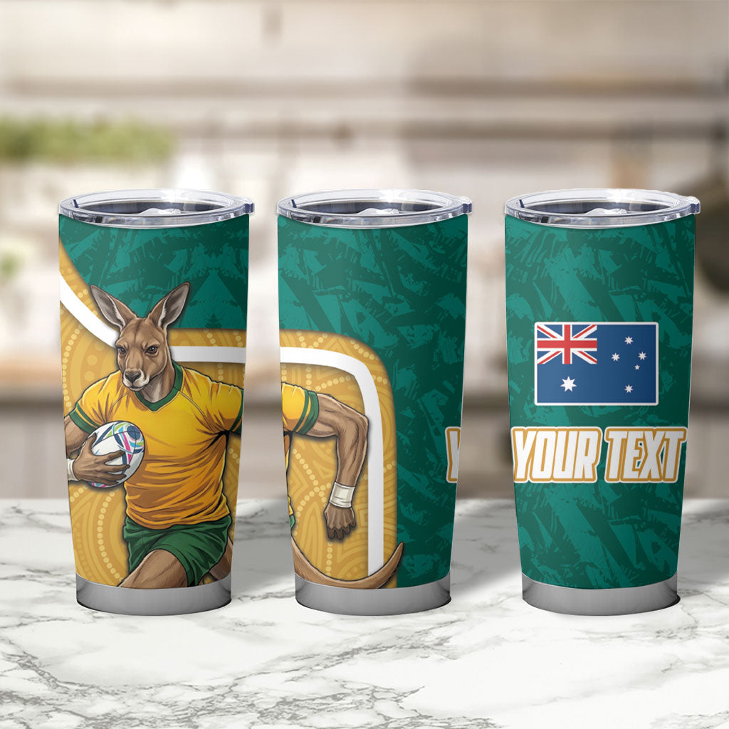 Personalised Australia Rugby Tumbler Cup Wallabies Kangaroo Player Aboriginal Pattern