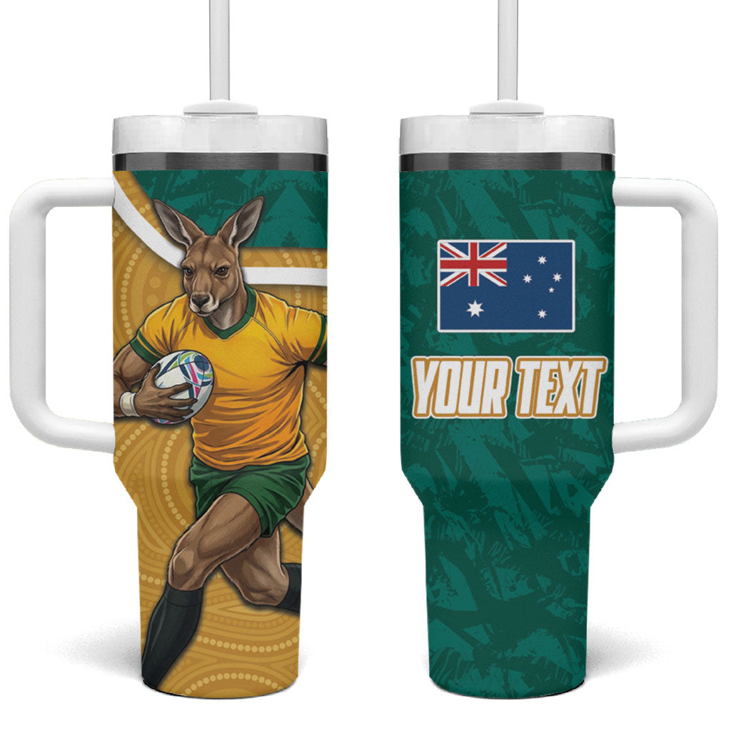 Personalised Australia Rugby Tumbler With Handle Wallabies Kangaroo Player Aboriginal Pattern