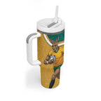 Personalised Australia Rugby Tumbler With Handle Wallabies Kangaroo Player Aboriginal Pattern