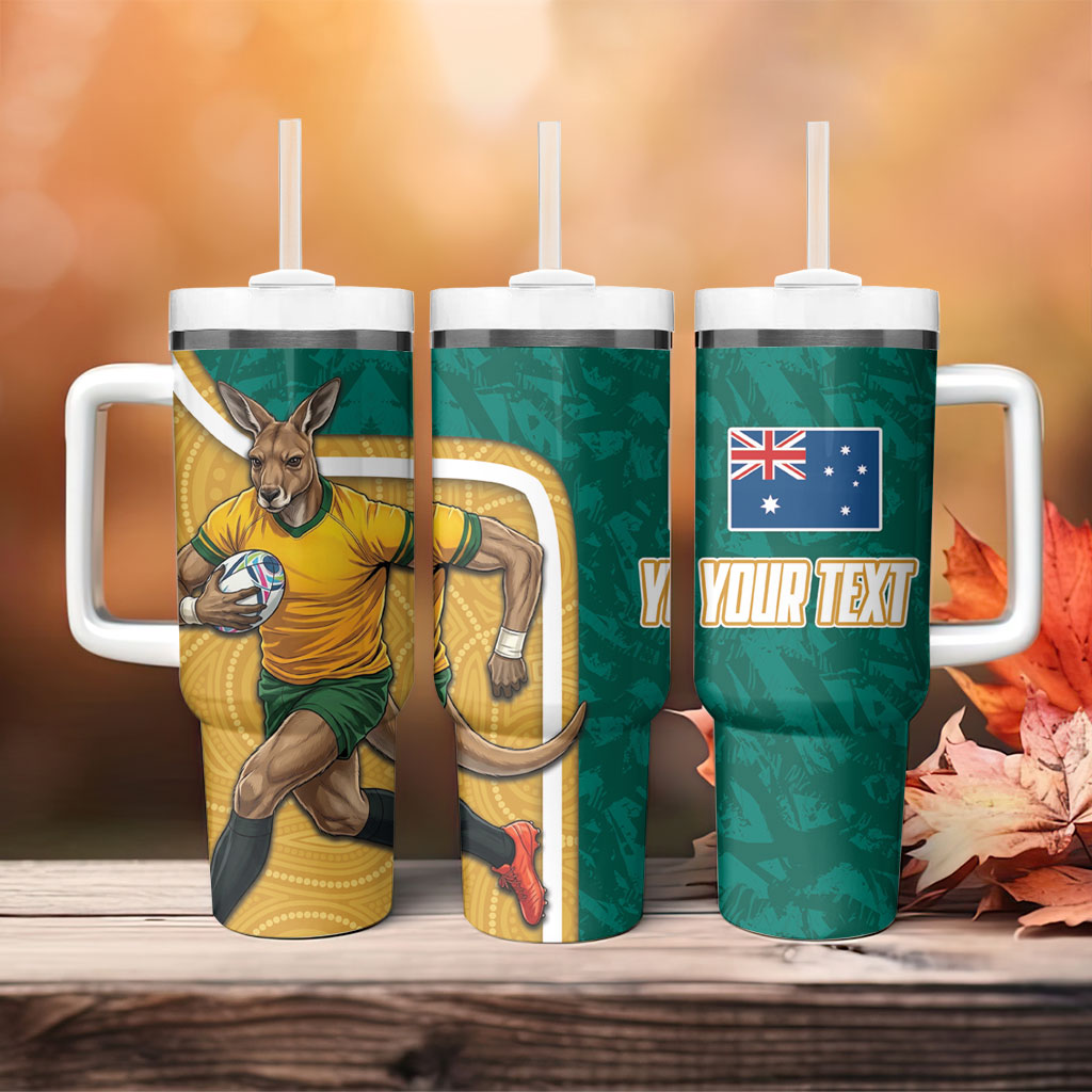 Personalised Australia Rugby Tumbler With Handle Wallabies Kangaroo Player Aboriginal Pattern