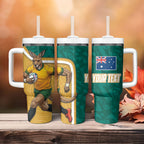 Personalised Australia Rugby Tumbler With Handle Wallabies Kangaroo Player Aboriginal Pattern