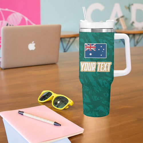 Personalised Australia Rugby Tumbler With Handle Wallabies Kangaroo Player Aboriginal Pattern
