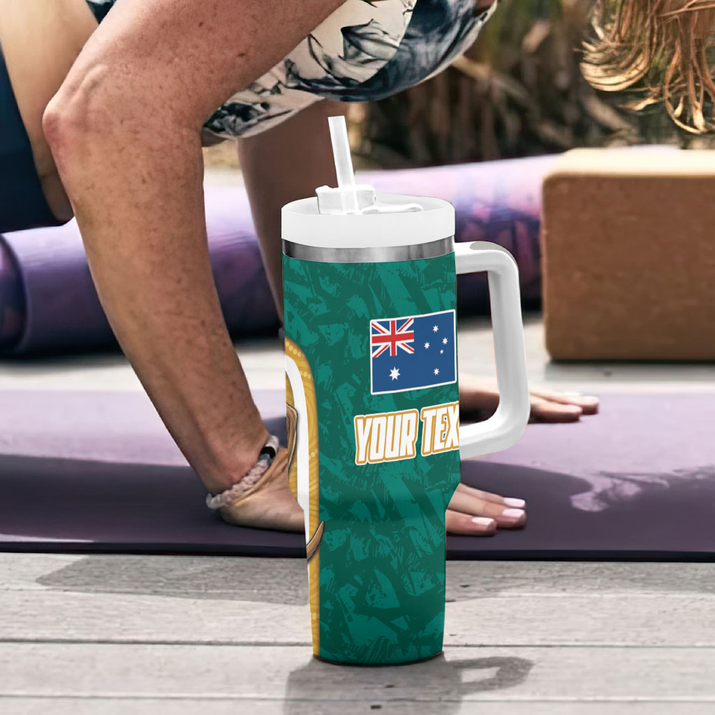Personalised Australia Rugby Tumbler With Handle Wallabies Kangaroo Player Aboriginal Pattern