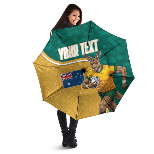 Personalised Australia Rugby Umbrella Wallabies Kangaroo Player Aboriginal Pattern