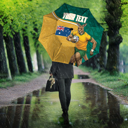 Personalised Australia Rugby Umbrella Wallabies Kangaroo Player Aboriginal Pattern