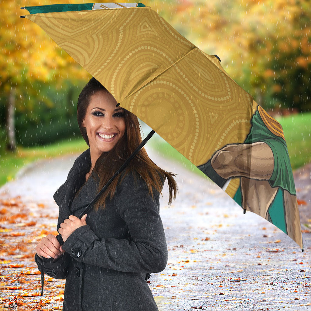 Personalised Australia Rugby Umbrella Wallabies Kangaroo Player Aboriginal Pattern