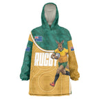 Personalised Australia Rugby Wearable Blanket Hoodie Wallabies Kangaroo Player Aboriginal Pattern