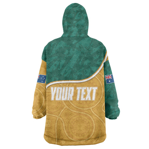 Personalised Australia Rugby Wearable Blanket Hoodie Wallabies Kangaroo Player Aboriginal Pattern